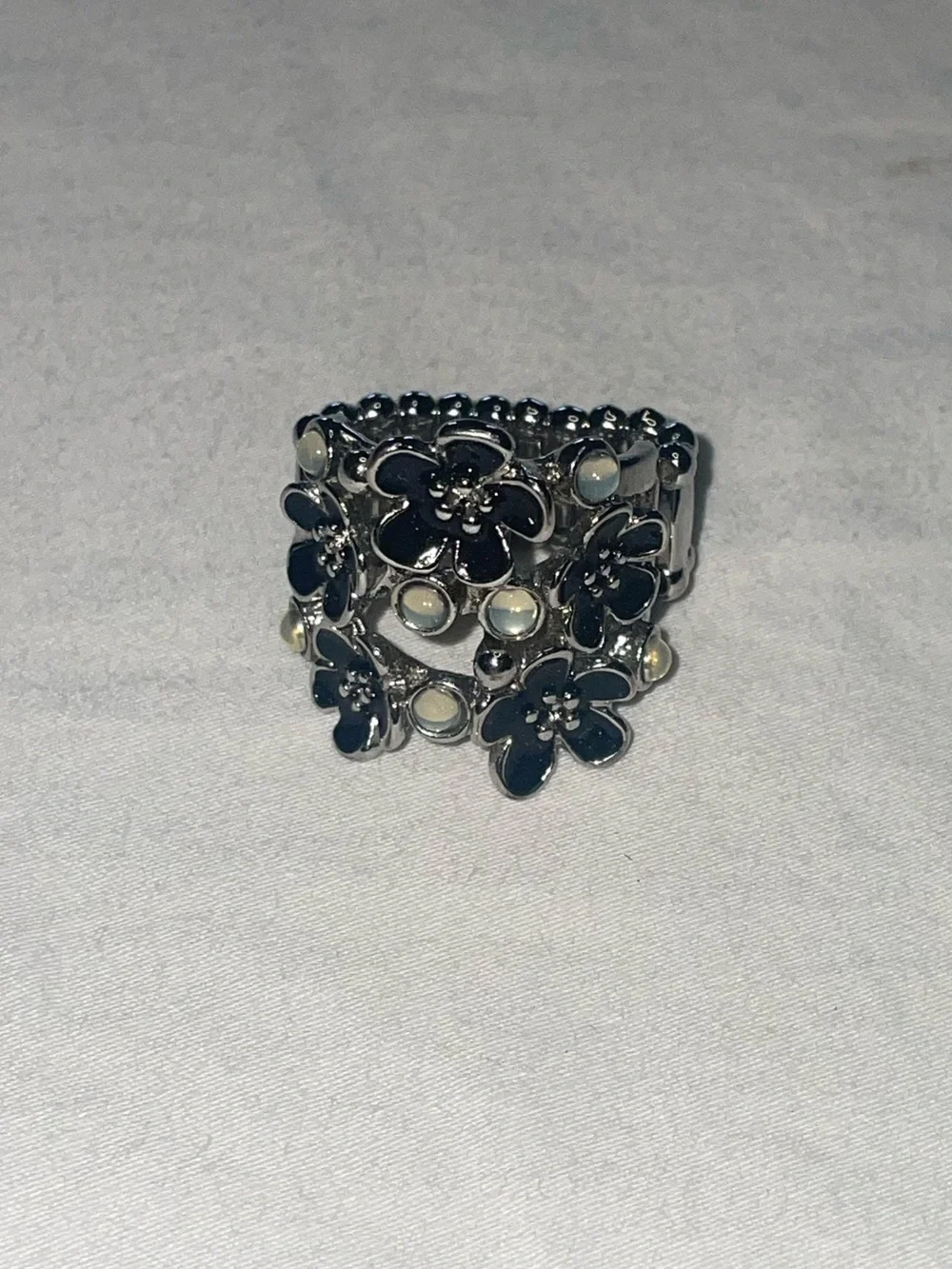 Floral Black Enamel Statement Ring - Paparazzi Jewelry PRELOVED